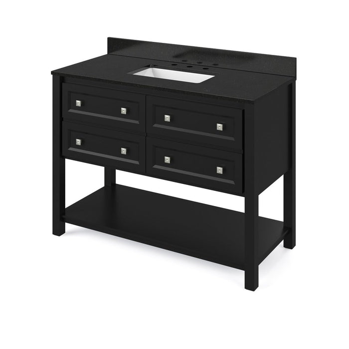 Jeffrey Alexander 48" Black Adler Vanity, Black Granite Vanity Top, undermount rectangle bowl