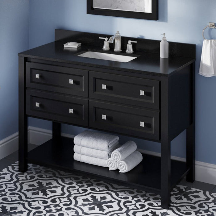 Jeffrey Alexander 48" Black Adler Vanity, Black Granite Vanity Top, undermount rectangle bowl