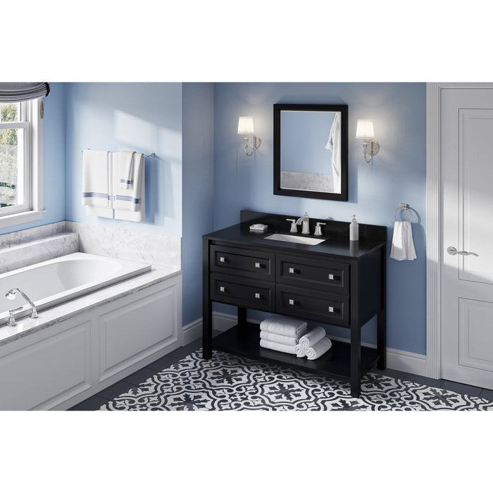 Jeffrey Alexander 48" Black Adler Vanity, Black Granite Vanity Top, undermount rectangle bowl