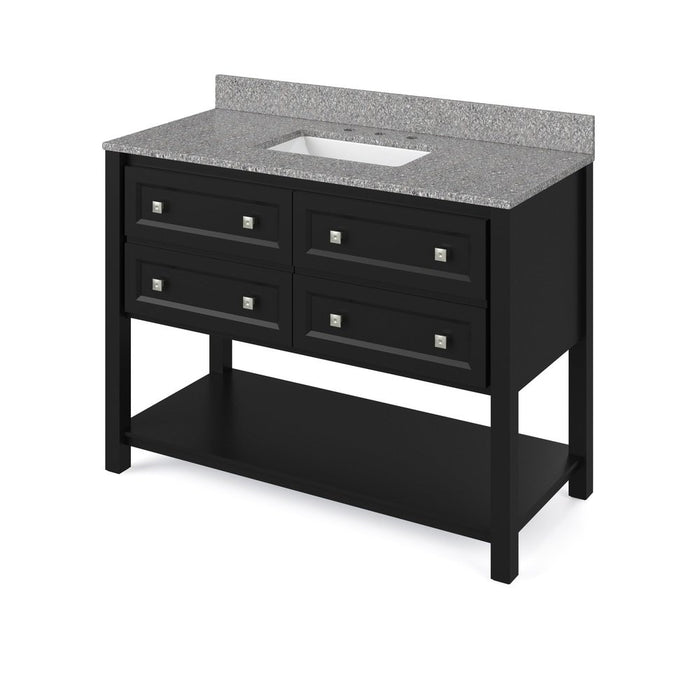 Jeffrey Alexander 48" Black Adler Vanity, Boulder Cultured Marble Vanity Top, undermount rectangle bowl