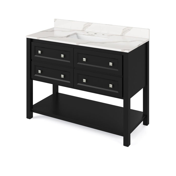 Jeffrey Alexander 48" Black Adler Vanity, Calacatta Vienna Quartz Vanity Top, undermount rectangle bowl