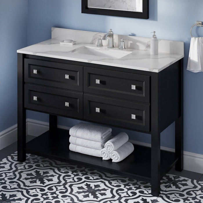 Jeffrey Alexander 48" Black Adler Vanity, Calacatta Vienna Quartz Vanity Top, undermount rectangle bowl