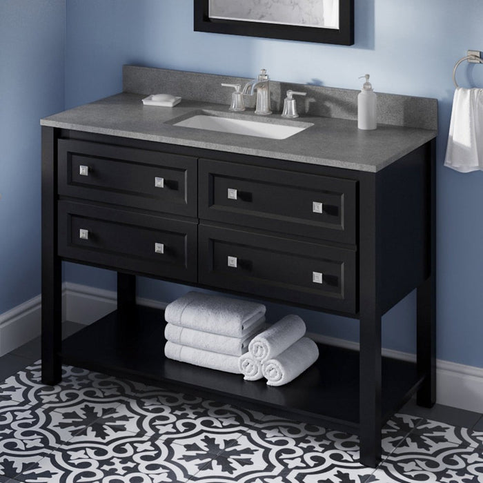 Jeffrey Alexander 48" Black Adler Vanity, Steel Grey Cultured Marble Vanity Top, undermount rectangle bowl