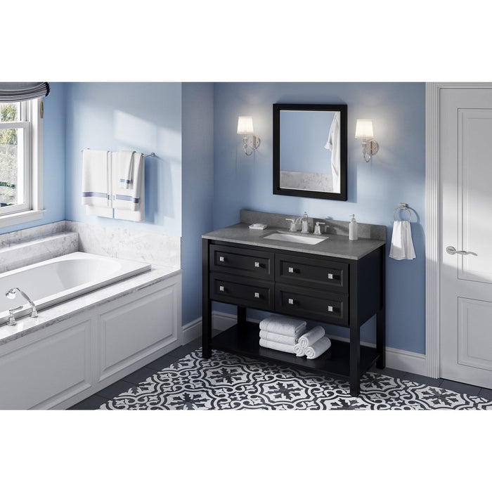 Jeffrey Alexander 48" Black Adler Vanity, Steel Grey Cultured Marble Vanity Top, undermount rectangle bowl