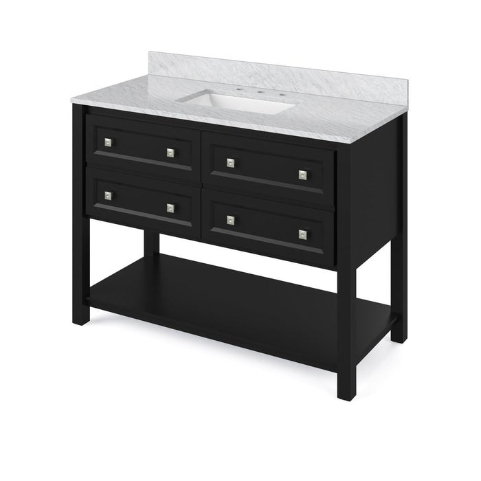 Jeffrey Alexander 48" Black Adler Vanity, White Carrara Marble Vanity Top, undermount rectangle bowl