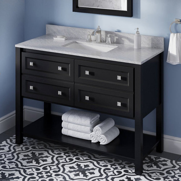 Jeffrey Alexander 48" Black Adler Vanity, White Carrara Marble Vanity Top, undermount rectangle bowl