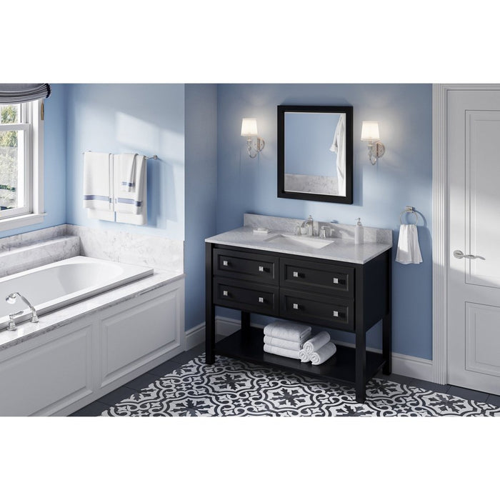 Jeffrey Alexander 48" Black Adler Vanity, White Carrara Marble Vanity Top, undermount rectangle bowl