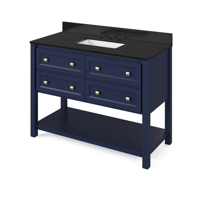 Jeffrey Alexander 48" Hale Blue Adler Vanity, Black Granite Vanity Top, undermount rectangle bowl