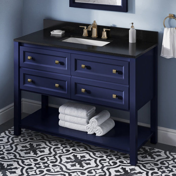 Jeffrey Alexander 48" Hale Blue Adler Vanity, Black Granite Vanity Top, undermount rectangle bowl