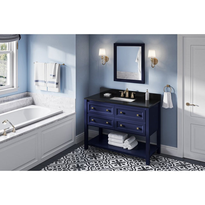 Jeffrey Alexander 48" Hale Blue Adler Vanity, Black Granite Vanity Top, undermount rectangle bowl