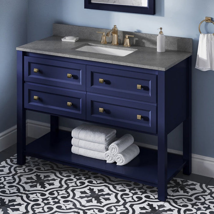 Jeffrey Alexander 48" Hale Blue Adler Vanity, Steel Grey Cultured Marble Vanity Top, undermount rectangle bowl