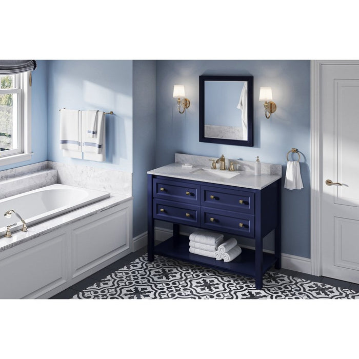 Jeffrey Alexander 48" Hale Blue Adler Vanity, White Carrara Marble Vanity Top, undermount rectangle bowl