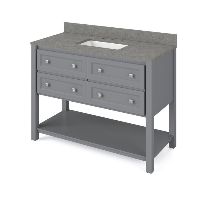 Jeffrey Alexander 48" Grey Adler Vanity, Steel Grey Cultured Marble Vanity Top, undermount rectangle bowl