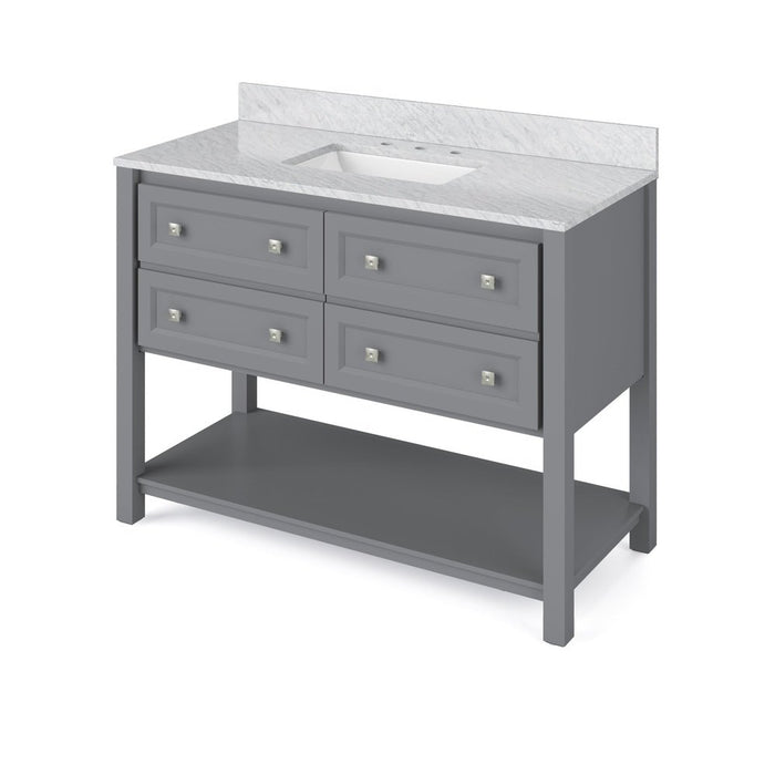 Jeffrey Alexander 48" Grey Adler Vanity, White Carrara Marble Vanity Top, undermount rectangle bowl