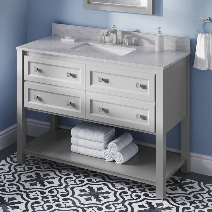 Jeffrey Alexander 48" Grey Adler Vanity, White Carrara Marble Vanity Top, undermount rectangle bowl