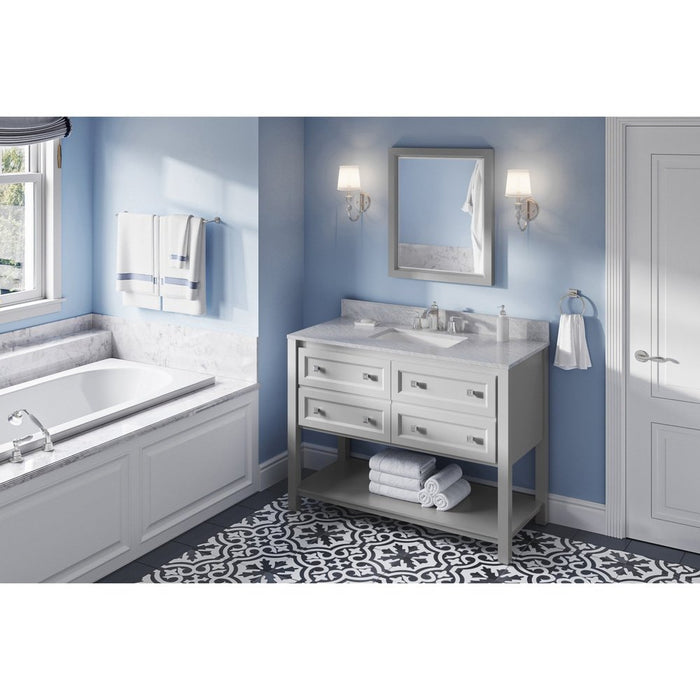 Jeffrey Alexander 48" Grey Adler Vanity, White Carrara Marble Vanity Top, undermount rectangle bowl