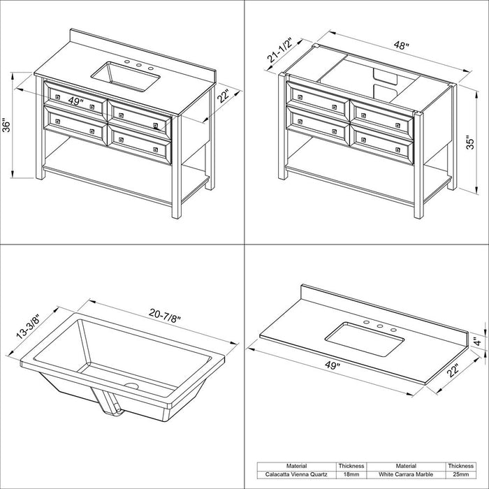 Jeffrey Alexander 48" White Adler Vanity, Boulder Cultured Marble Vanity Top, undermount rectangle bowl