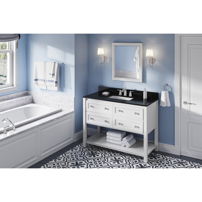 Jeffrey Alexander 48" White Adler Vanity, Black Granite Vanity Top, undermount rectangle bowl