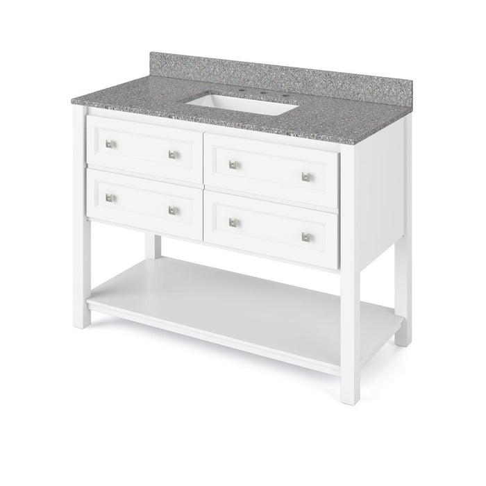 Jeffrey Alexander 48" White Adler Vanity, Boulder Cultured Marble Vanity Top, undermount rectangle bowl