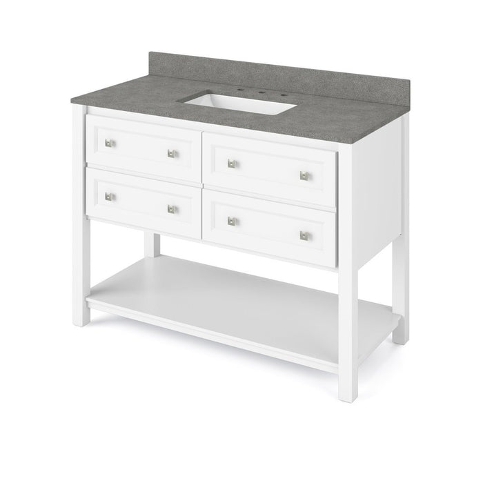 Jeffrey Alexander 48" White Adler Vanity, Steel Grey Cultured Marble Vanity Top, undermount rectangle bowl