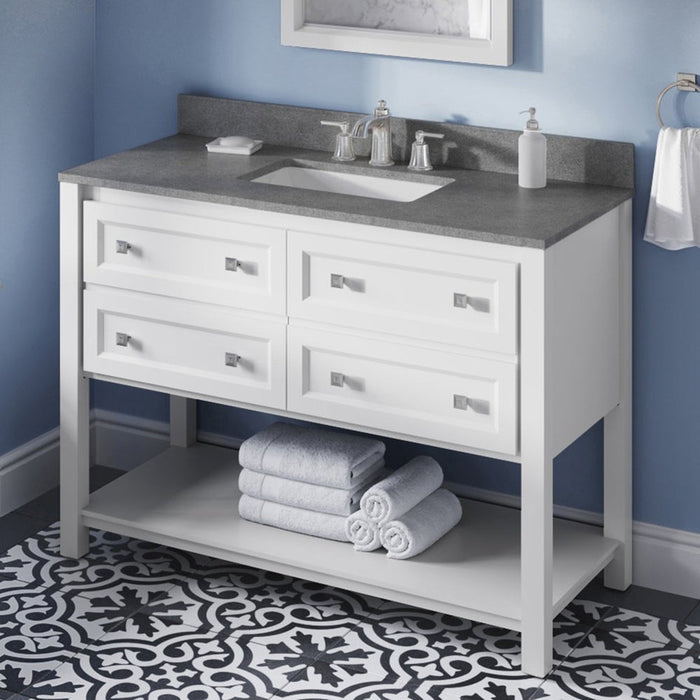 Jeffrey Alexander 48" White Adler Vanity, Steel Grey Cultured Marble Vanity Top, undermount rectangle bowl