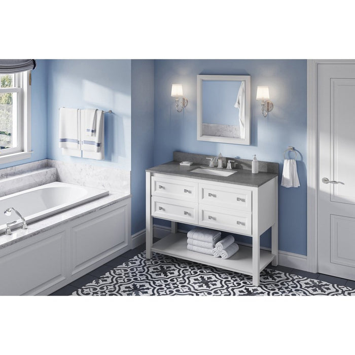 Jeffrey Alexander 48" White Adler Vanity, Steel Grey Cultured Marble Vanity Top, undermount rectangle bowl