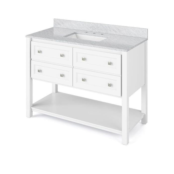 Jeffrey Alexander 48" White Adler Vanity, White Carrara Marble Vanity Top, undermount rectangle bowl