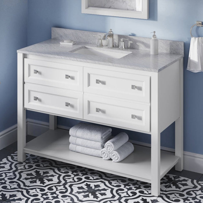 Jeffrey Alexander 48" White Adler Vanity, White Carrara Marble Vanity Top, undermount rectangle bowl