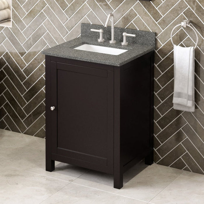 Jeffrey Alexander 24" Espresso Astoria Vanity, Boulder Cultured Marble Vanity Top, undermount rectangle bowl