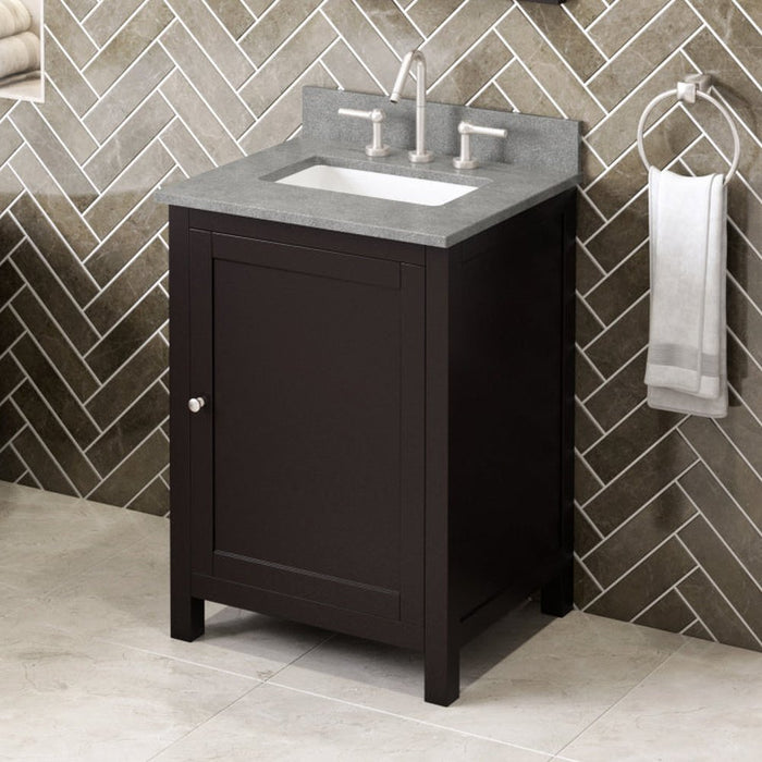 Jeffrey Alexander 24" Espresso Astoria Vanity, Steel Grey Cultured Marble Vanity Top, undermount rectangle bowl