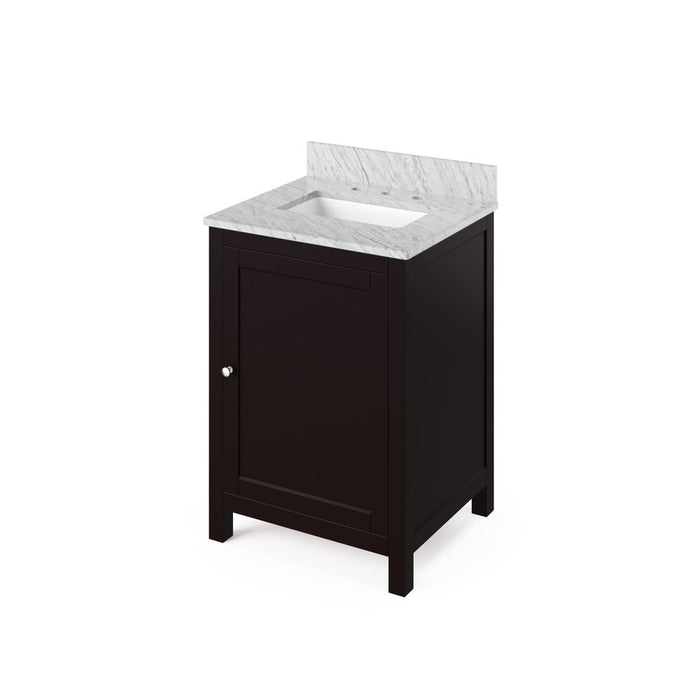 Jeffrey Alexander 24" Espresso Astoria Vanity, White Carrara Marble Vanity Top, undermount rectangle bowl