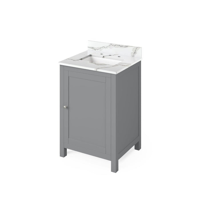 Jeffrey Alexander 24" Grey Astoria Vanity, Calacatta Vienna Quartz Vanity Top, undermount rectangle bowl