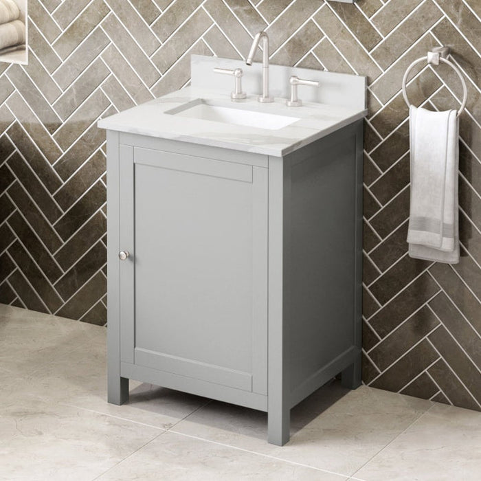 Jeffrey Alexander 24" Grey Astoria Vanity, Calacatta Vienna Quartz Vanity Top, undermount rectangle bowl