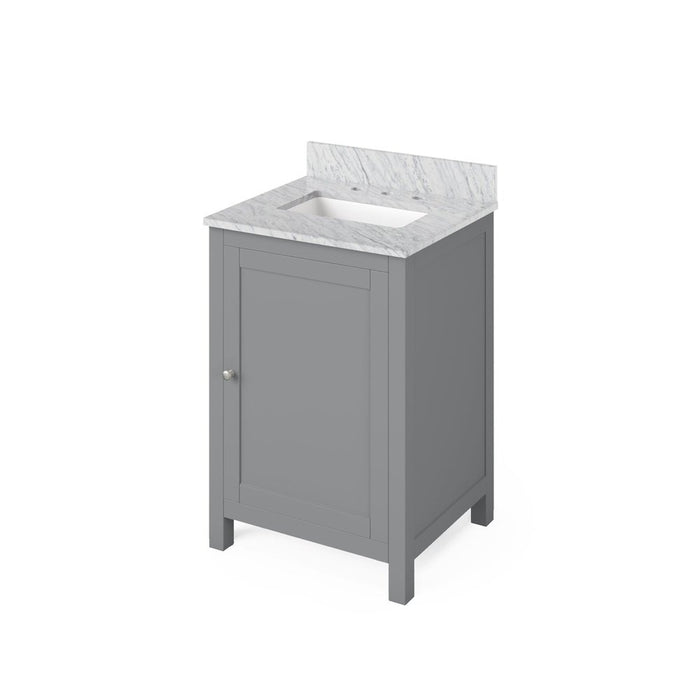 Jeffrey Alexander 24" Grey Astoria Vanity, White Carrara Marble Vanity Top, undermount rectangle bowl