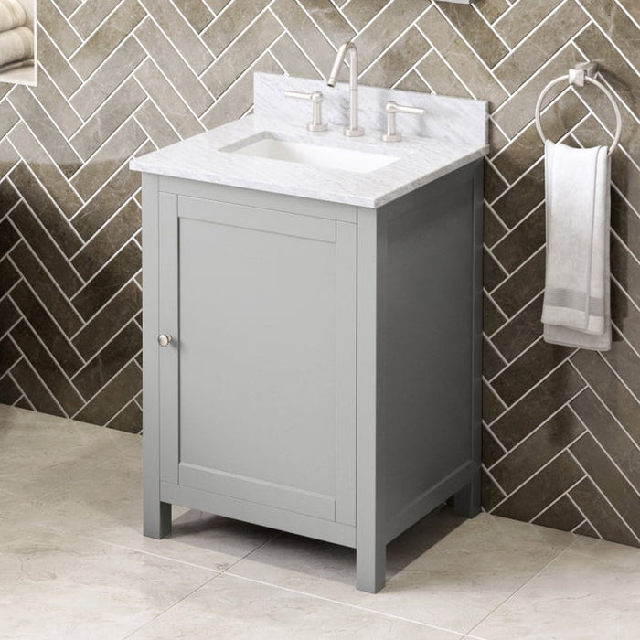 Jeffrey Alexander 24" Grey Astoria Vanity, White Carrara Marble Vanity Top, undermount rectangle bowl