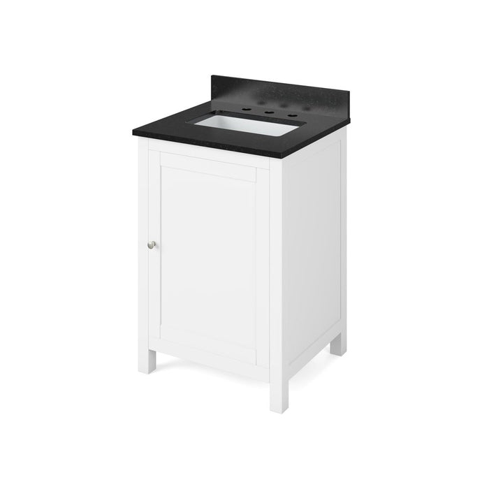 Jeffrey Alexander 24" White Astoria Vanity, Black Granite Vanity Top, undermount rectangle bowl