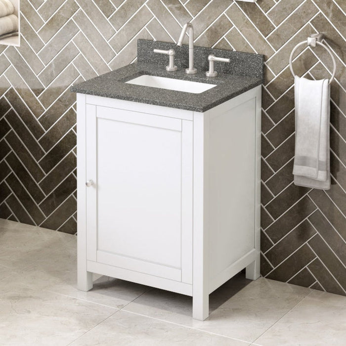 Jeffrey Alexander 24" White Astoria Vanity, Boulder Cultured Marble Vanity Top, undermount rectangle bowl