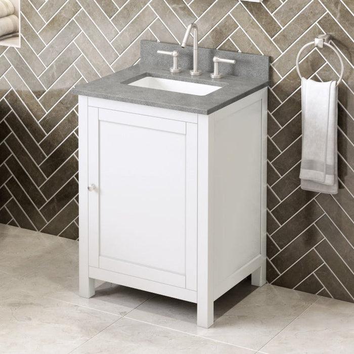 Jeffrey Alexander 24" White Astoria Vanity, Steel Grey Cultured Marble Vanity Top, undermount rectangle bowl