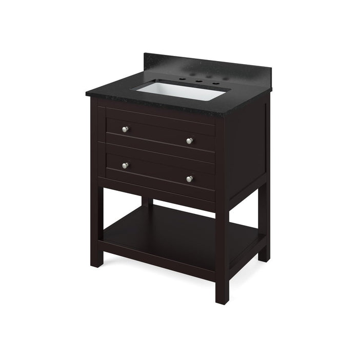 Jeffrey Alexander 30" Espresso Astoria Vanity, Black Granite Vanity Top, undermount rectangle bowl