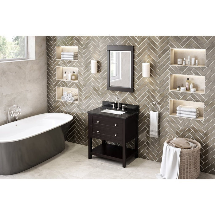 Jeffrey Alexander 30" Espresso Astoria Vanity, Black Granite Vanity Top, undermount rectangle bowl