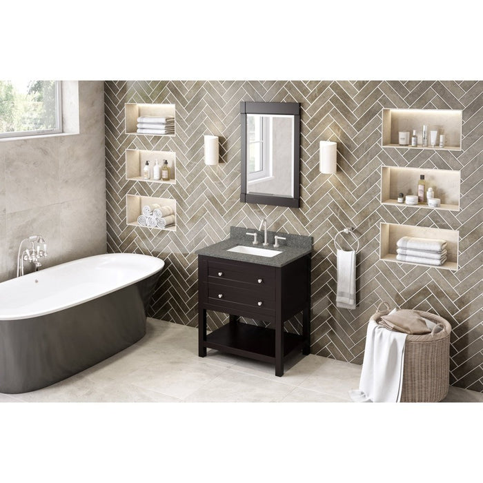 Jeffrey Alexander 30" Espresso Astoria Vanity, Boulder Cultured Marble Vanity Top, undermount rectangle bowl