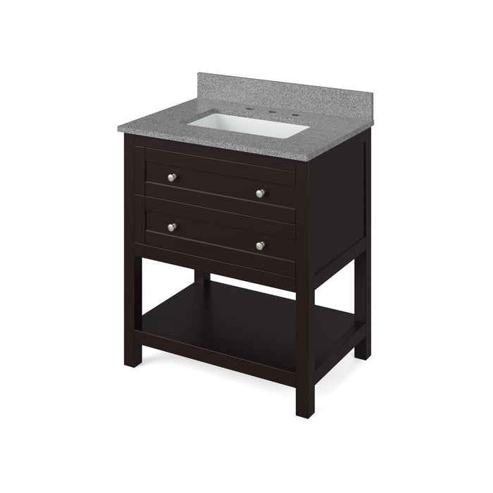 Jeffrey Alexander 30" Espresso Astoria Vanity, Steel Grey Cultured Marble Vanity Top, undermount rectangle bowl