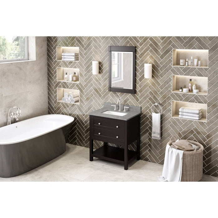 Jeffrey Alexander 30" Espresso Astoria Vanity, Steel Grey Cultured Marble Vanity Top, undermount rectangle bowl