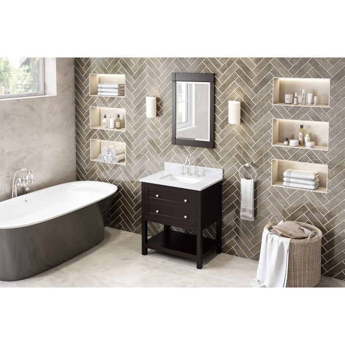 Jeffrey Alexander 30" Espresso Astoria Vanity, White Carrara Marble Vanity Top, undermount rectangle bowl