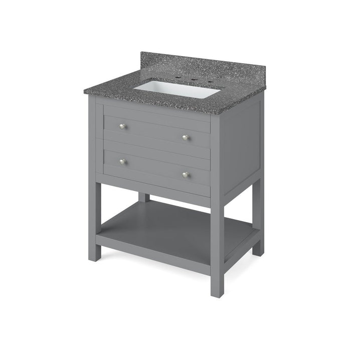 Jeffrey Alexander 30" Grey Astoria Vanity, Boulder Cultured Marble Vanity Top, undermount rectangle bowl