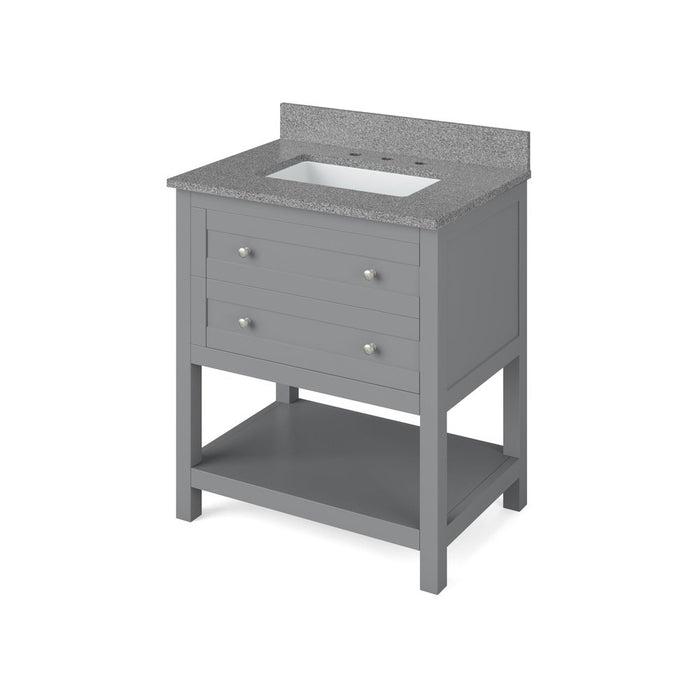 Jeffrey Alexander 30" Grey Astoria Vanity, Steel Grey Cultured Marble Vanity Top, undermount rectangle bowl