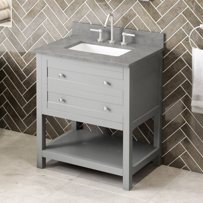 Jeffrey Alexander 30" Grey Astoria Vanity, Steel Grey Cultured Marble Vanity Top, undermount rectangle bowl