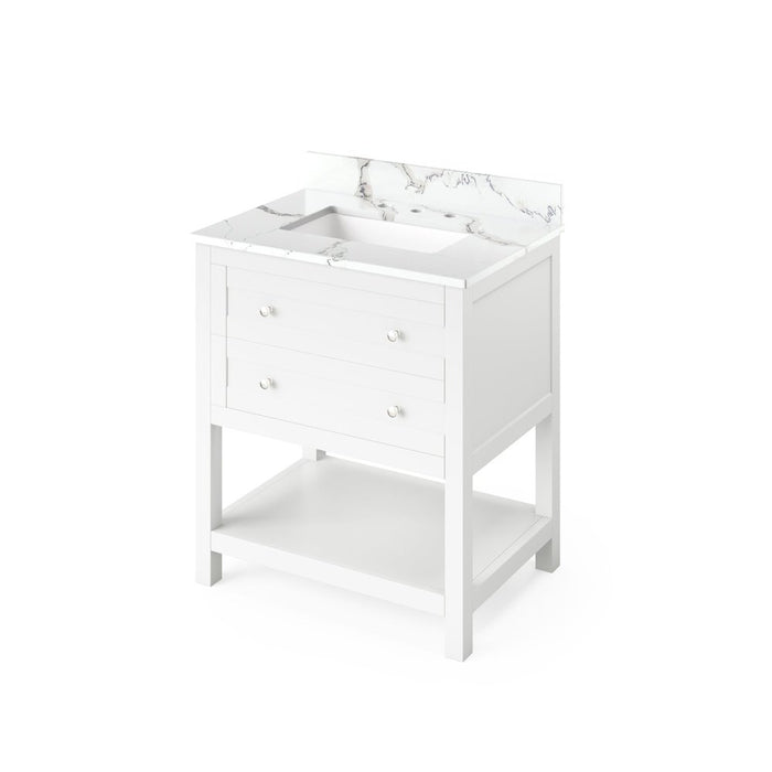 Jeffrey Alexander 30" White Astoria Vanity, Calacatta Vienna Quartz Vanity Top, undermount rectangle bowl