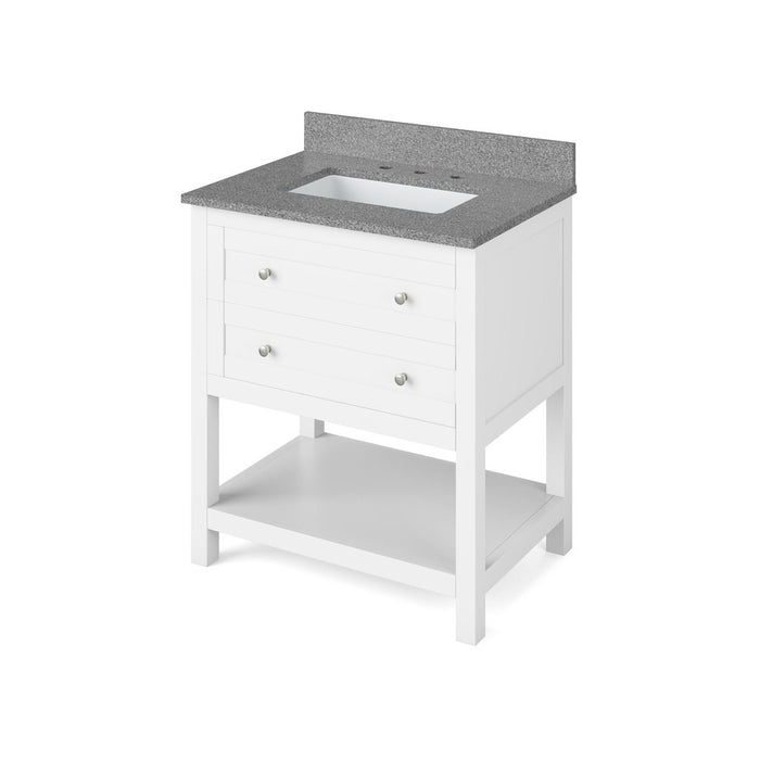 Jeffrey Alexander 30" White Astoria Vanity, Steel Grey Cultured Marble Vanity Top, undermount rectangle bowl