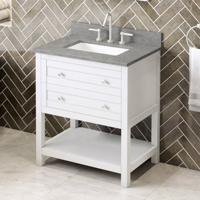 Jeffrey Alexander 30" White Astoria Vanity, Steel Grey Cultured Marble Vanity Top, undermount rectangle bowl